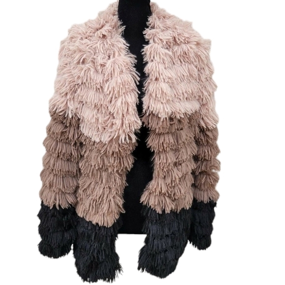 Sage Colorblocked Fringe Faux-Fur Multi-Color Coat Women's. Size XS. NWT… - Picture 9 of 14